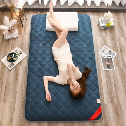 Japanische Boden-Futon-Matratze, Tatami-Matte, dünne Schlafmatratze, Faltbare Rollmatratze mit Rutschfester Unterseite, Shiki Futon-Tatami-Bodenmatte, Schlafmatratze,Blau,0.9 * 2.0M