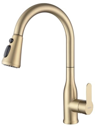 ONECE Robinet de Cuisine Doré avec Douchette, Mitigeur Evier Extractible 3 Jets d'eau, Robinettrie Rotatif 360° pour Evier Double, Acier Inoxydable, Cartouche Céramique, Or