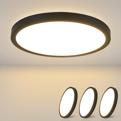 ZMH Deckenlampe LED Deckenleuchte Flach - 3ER Schlafzimmerlampe Ø23cm | Küchenlampe Schwarz 18W Schlafzimmer Deckenbeleuchtung Badezimmerlampe IP44 Badlampe Rund Flurlampe Warmweiß Badezimmer Flur