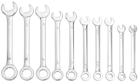 Bestgle Set di Chiavi a Cricchetto da 10 Pezzi, Chiave a Cricchetto Antiscivolo, Chiave Dinamometrica Auto, Set Chiavi Inglesi 4-11mm Metriche