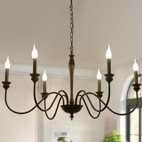Ganeed Hängender Kronleuchter 95 cm Französisch Country Rustikale Kerzenstil Lichtanhänger mit verstellbarer Kette Schwarz 6 Lichter