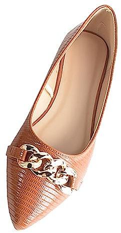 Ballerina Schuhe Damen Flacher Mund Kette Flache Schuhe Weibliche 2023 Sommer Herbst Weichen Boden Weibliche Schuhe Flache Schuhe Ballerinas Damen (Brown, 40)