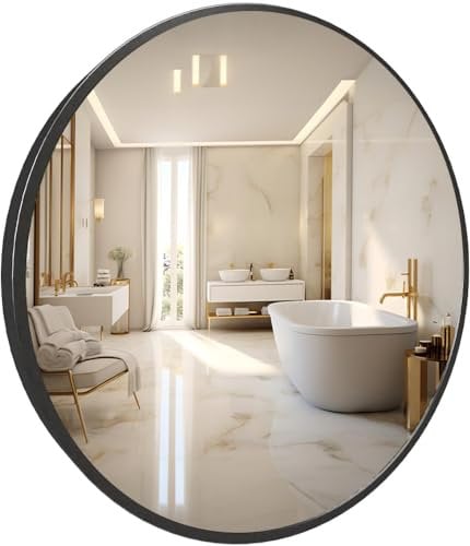 Marctani Espejo Redondo con Marco de Metal - Espejos Decorativos de Pared Elegante y Moderno - Espejo Entrada Recibidor - Ideal para Decoracion de Baño, Salon y Entraditas Recibidores (Negro, 50 cm)