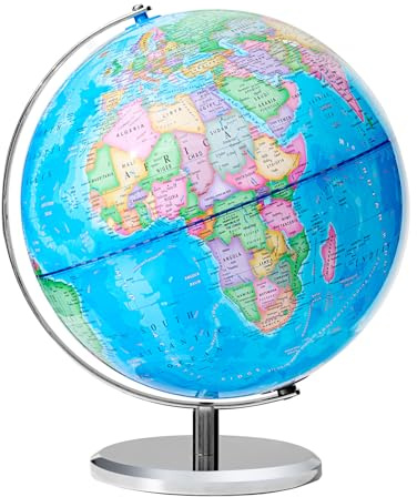 BSHAPPLUS 13 inch Large Globe for Classroom & Home Learning, Political Globe with 195+ Countries, Dry Erase & Waterproof Surface, Solid Stainless Steel Base (No Assembly Required)