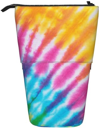YUNWEIKEJI Bunter Spiral-Tie-Dye-Regenbogen, Teleskop-Federmäppchen, Standstifthalter mit Reißverschluss, Make-up-Tasche, Bleistiftbeutel, Stifttasche