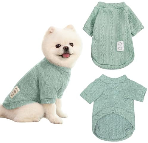 Winmany Pullover für kleine und mittelgroße Hunde und Katzen, Rollkragenkleidung, Chihuahua, Yorkie, Welpen, einfarbig, Grün, Größe L