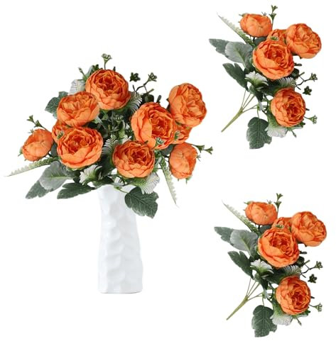 astylishome Artificial Flowers 12 Pcs Faux Vintage Fake Flower with Long Stem for DIY Bouquets Wedding Centerpiece Party Garden Home Kitchen Decoration Orange 1001