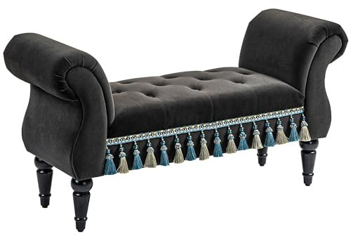 HOMCOM Sitzbank Polsterbank, Samtoptik, Luxus Bettbank mit Holzbeine, Flurbank für Schlafzimmer, bis 150 kg Belastbar, Dunkelgrau, 117 x 40 x 58 cm