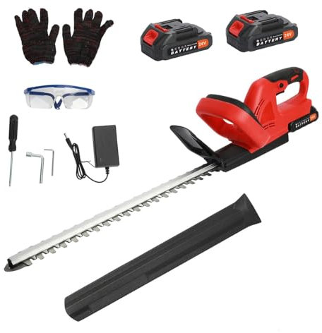 Taille-haie sans Fil Taille-haie électrique à Longue portée avec 2 Piles Coupe-Jardin Manuel léger Taille-haie Vert pour Haies Branches Arbustes Brindilles (Rouge)