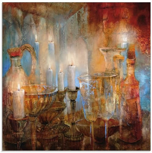 ARTland Wanddeko Glasbilder Wandbild Glas Bild 50x50 cm Stillleben Tisch Deko Gläser Kerzen Kerzenlicht Abend U5HU