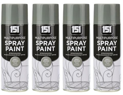 PNJB Grey Primer Matt All Purpose Spray, Aerosol Spray, Quick Drying & Long Lasting, Ideal for Wood Metal Plastic Ceramics, Fast-Drying,400ML, (4PCS)