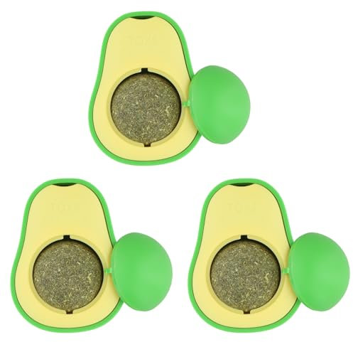 3 Piezas Bola de Hierba Gatera, Rotación de 360° Juguetes para Gato Catnip para Gatos Se Puede Pegar en Paredes Pisos Ventanas, Catnip Ball Ayuda a los Gatos a rechinar los Dientes Limpiar la Boca