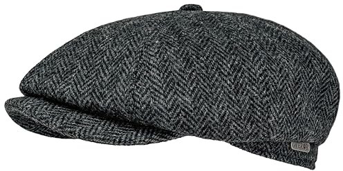 WEROR Schiebermütze Herren – Flatcap Schirmmütze Cap mit Schirm – Fischgrät - schwarzes Steppfutter - 100% Wolle - Herbst/Winter – WEROR-435.1 (60, Grau)