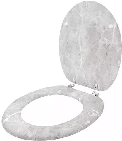 EZ Pack - Luxury Universal 18 MDF Wooden/Plastic/Diamante/Padded Oval Toilet Loo Seat, Adjustable Seat, Soft Close, Stainless Steel Fittings, Easy Install Easy Clean (MDF Grey Marble)
