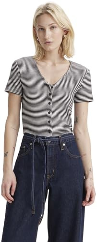 Levi's Damen T-Shirt Muse Tee mit V-Ausschnitt, gerippt, Schwarz (Vanilla Stripe Cavia), XL