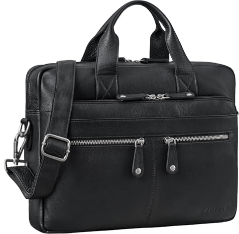 ROYALZ Lexington Leder Aktentasche Herren & Damen Arbeitstasche Mittel-Groß Laptoptasche 13-14.5 Zoll zum Umhängen - Vintage Ledertasche aus echtem Büffel-Leder;Farbe:Schwarz