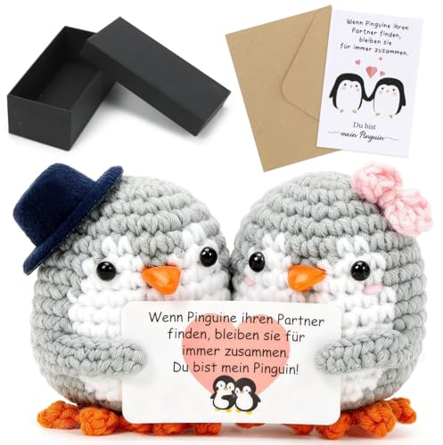 HUKUMA Positive Pinguin Geschenke für Partner,Pocket Hug Ich Liebe Dich Geschenk mit Karte,Jahrestag Geschenk für Sie Ihn,Geschenke für Freundin Frauen Männer,Hochzeitstag Valentinstagsgeschenk