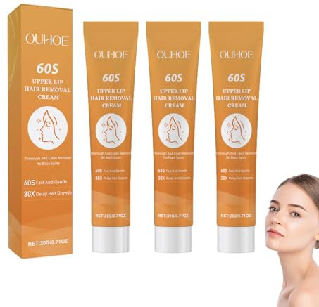 3 Pcs Gesichtshaarentfernungscreme Enthaarungscreme Gesicht, Upper Lip Hair Cream, Hair Removal Cream, Schmerzfreie, Hydrating, Glatt und Angenehm, für Lippe,Bikini-Linie,Augenbraue,Wange (20g)