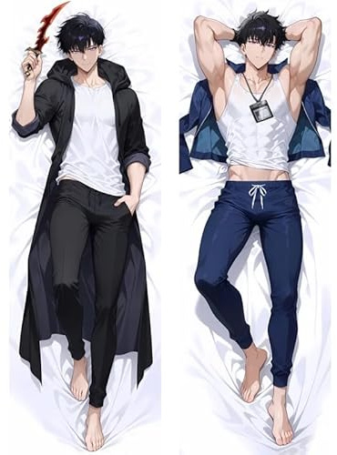 Xingbiyou Seitenschläfer Kissenbezug,Solo Leveling Cosplay Atmungsaktiver Kissenbezug Pfirsichhaut Velour mit Reißverschluss (50x150cm, Sung Jin woo)