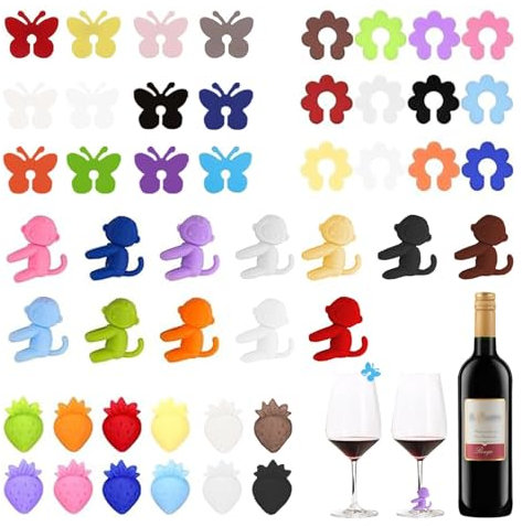 FUYTSUO 48 Pezzi Segna Bicchieri Calici, Identificatore del Bicchiere di Vino, Segnabicchieri Silicone, per Bicchieri, Bicchieri da Vino, Bicchieri da Vino, Bicchieri da Champagne