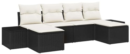 vidaXL Garten-Sofa-Set 6 pcs Schwarz und Creme 184 x 62 x 85 cm, Garten- und Terrassen-Sofa-Set, modernes Ecksofa, abnehmbare Kissen, UV-beständige Materialien, Sitzgelegenheit für draußen