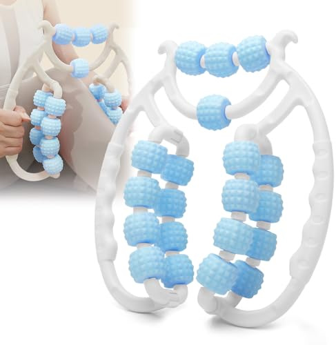 Yuragim Massageroller Beine, 20 Rädern Manuell Faszienrolle Bein Massage Roller mit Griff, Cellulite Massagegerät zur Entspannung für Oberschenkel, Glutee, Nacken, Fuß, Bauch und Armmassage (Blau)