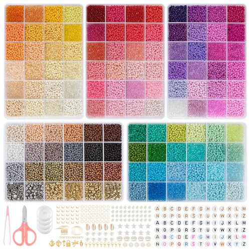 RUBY 3mm Perlen Set Perlen für Armbänder, 114 Bunte Glasperlen zum Auffädeln mit 300pcs Buchstabenperlen, Perlen zum Auffädeln für Weihnachten DIY Bracelet Making Kit, Feiertage