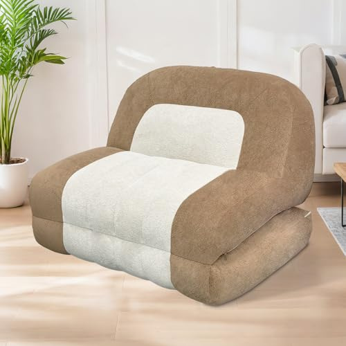 LELEFIDO Faltbares Schlafsofa, Schlafsessel Klappbar, Gästesofa schlafsessel mit bettfunktion, Komfortable Bodensofa mit Griff für Wohnzimmer Lofts, Braun​