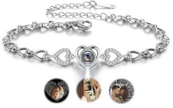 Jovivi Personalisiertes Armband Projektion Armband mit Foto im Stein Herz Armkette Fotoarmband Personalisierte Geschenke für Frauen Freundin