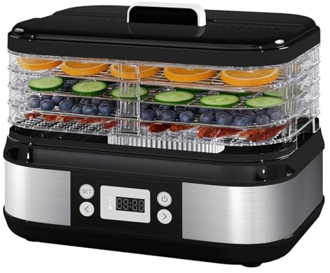 Spector Compact 5-Tray Food Dehydrator 450W, 72H Timer, LED Touch Control, Adjustable Height Trays, 35-70°C, for Jerky, Fruit, Herbs, Vegetables, Pet Treats