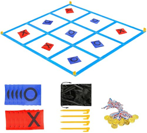 Enorme Tic Tac Toe - Set da Gioco per Esterni, 1,2 m, con Sacco, per Giardino, Spiaggia e Campeggio, Giochi da Giardino e Giochi All'aperto per Adulti, Bambini e Feste in Famiglia
