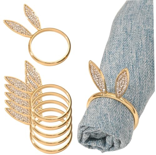 Hotainoys Ostern-Serviettenringe, 6er-Set, Hasenohr-Strass-Serviettenhalter aus Legierung für Osteressen, Hochzeitsfeier, Feiertags-Tischdekorationsringe