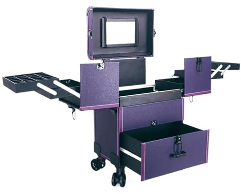 Beauty case on Wheels Professional Makeup Artist Manicure Lady's Big Suitcase Storage Travel Box Folding Carry-On Rolling Luggage-Bags Trolley Case(Purple)