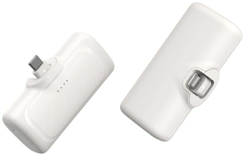 HXEternal Mini Powerbank USB C 5000mAh, 22.5W Schnellladefunktion Tragbare Powerbank Klein, Externer Akku Direktanschluss für iPhone 17/16 /15, Samsung S24/S23, iPad Pro/Air, AirPods – Weiß