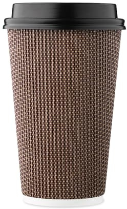 16 oz Disposable Paper Coffee Cups with Lids Insulated Double-Walled Togo