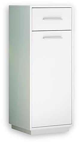 MILANO Badezimmer Kommode in Wildeiche Optik, Weiß Hochglanz - Badezimmerschrank Bad Schrank mit viel Stauraum - 38 x 92 x 30 cm (B/H/T)