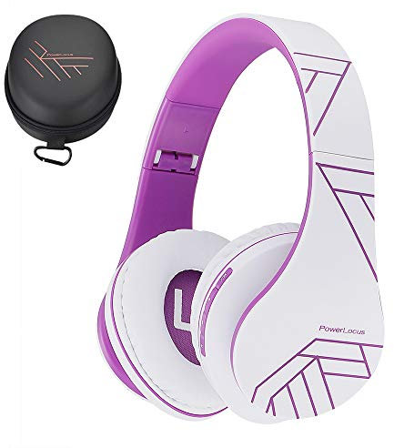 PowerLocus Bluetooth Over-Ear Kopfhörer, Kabellos Stereo Faltbare Kopfhörer Kabellose und Kabel-Kopfhörer mit Integriertem Mikrofon, Micro SD/TF, FM für Handys/iPad/Laptops & PC (Weiß/Violett)