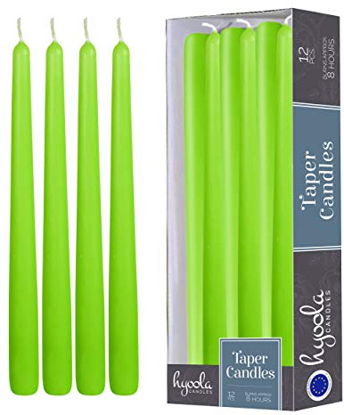 Hyoola Stabkerzen - 25 cm Limonengrün, Tropffreie Tafelkerzen - Kerzen Lange Brenndauer 8 Stunden - 12er Pack