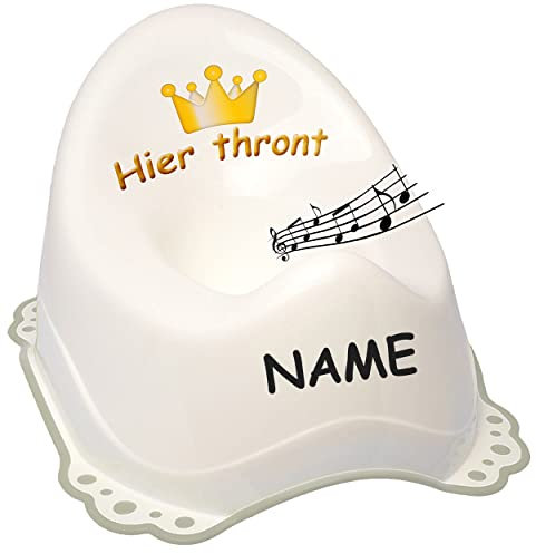 alles-meine.de GmbH Musik & Sound - Anti RUTSCH - Töpfchen/Nachttopf/Babytopf - weiß - grau Hier thront inkl. Name - Bieco - Melody - mit großer Lehne + Spritzschutz - ru..