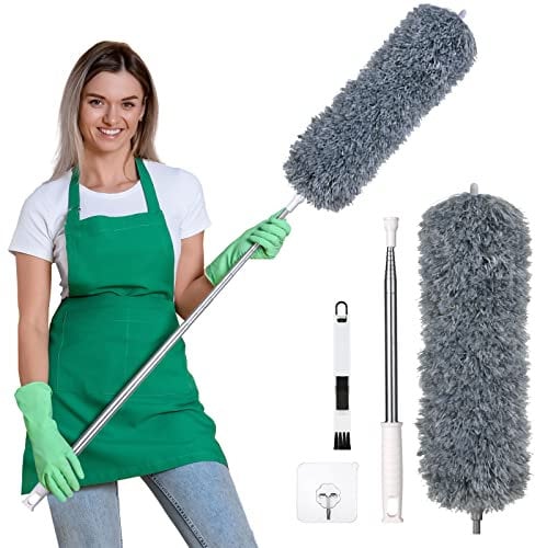 Vicloon Extendable Feather Duster, Bendable Reusable Microfiber Duster with 100 Extra Telescopic Extending Pole and Window Slot Cleaning Brush for Cleaning Ceiling Fan High Ceiling Furniture