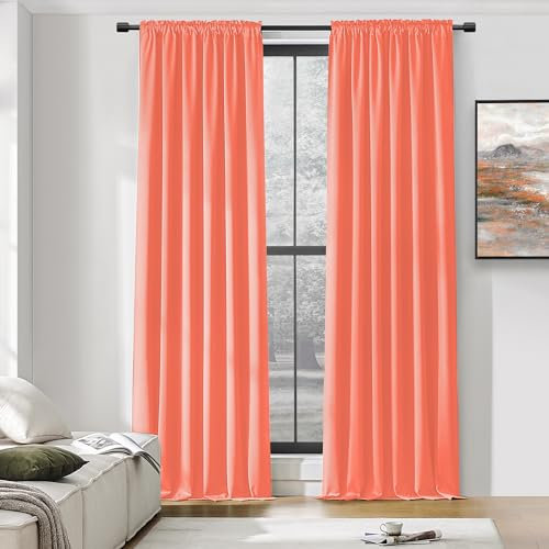 DONREN Raumverdunkelungsvorhang mit Tunnelzug, wärmeisolierte Vorhänge für Wohnzimmer, 2 Schals, 132 x 244 cm (B x L), Koralle