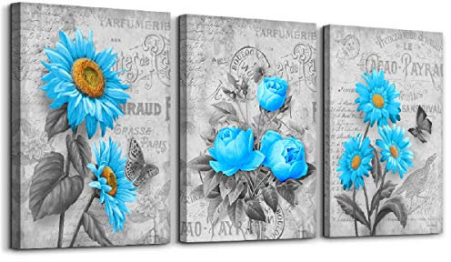 Visario Bild 120x80 cm gerahmt blaube Blumen Bilder auf Leinwand Markenware Kunstdrucke 4406