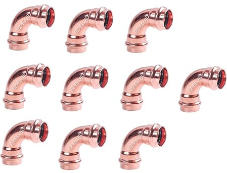 EZ-FLUID Sanitär-Druckverschraubungen, robust, 1,27 cm, Presse x Press LF, Propress, Kupfer, 90-Grad-Winkelverschraubungen mit Propress-Kupferrohranschluss, Wohnen, Gewerbe, 10 Stück