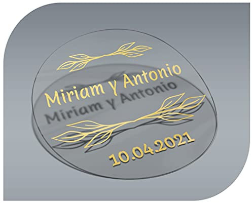 Autocollants vintage transparents personnalisables avec nom et date pour invitations à un mariage/un baptême/des fiançailles/une communion/un anniversaire/Noël et autres réceptions Modèle 1
