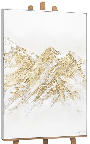YS-Art Abstrakt XXL Acryl Gemälde auf Leinwand mit Rahmen Zugspitze handgemalte Wandbilder Wohnzimmer modern Wohndekor Bilder Berge echte Kunst