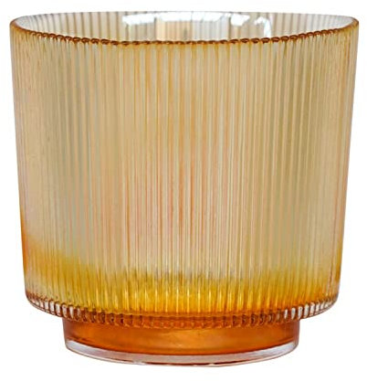 Ivyline Glass Plant Pot, Ribbed Design 10.5cm Coloured Glass Planter Small, Glass Tealight Holder, Decorative Tea Light Votive Candle Holder, Glass Lantern for Candles (Amber)