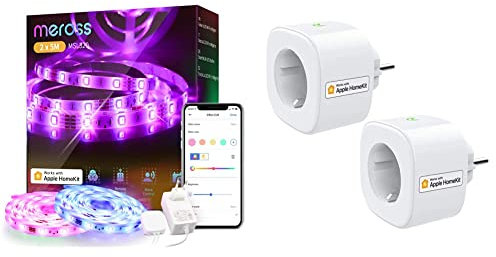 meross Tiras LED Wi-Fi Luces LED RGB 10M, de Luz IP20, 12V + Enchufe Inteligente Wi-Fi 16A 3680W, con Control Remoto app, Compatible con HomeKit Siri
