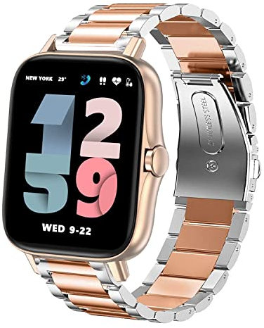 Compatible for ANDFZ Smartwatch Band, onetuo Quick Release Stainless Steel Metal Replacement Straps Compatible for ANDFZ T42 1.72 in HD Full Touch Screen Smartwatch 2021 (Silver-Rose Gold)