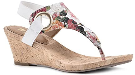 WHITE MOUNTAIN Damen Aida Keilsandale, Weiß/Floral/Glatt, 41.5 EU