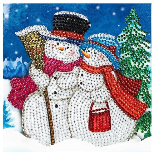 Ideen mit Herz Diamond-Painting-Grußkarte | Strass-Edition | 16 x 16 cm | 370 g/m² | inkl. Steine, Umschlag & Werkzeug (Schneemänner 03)